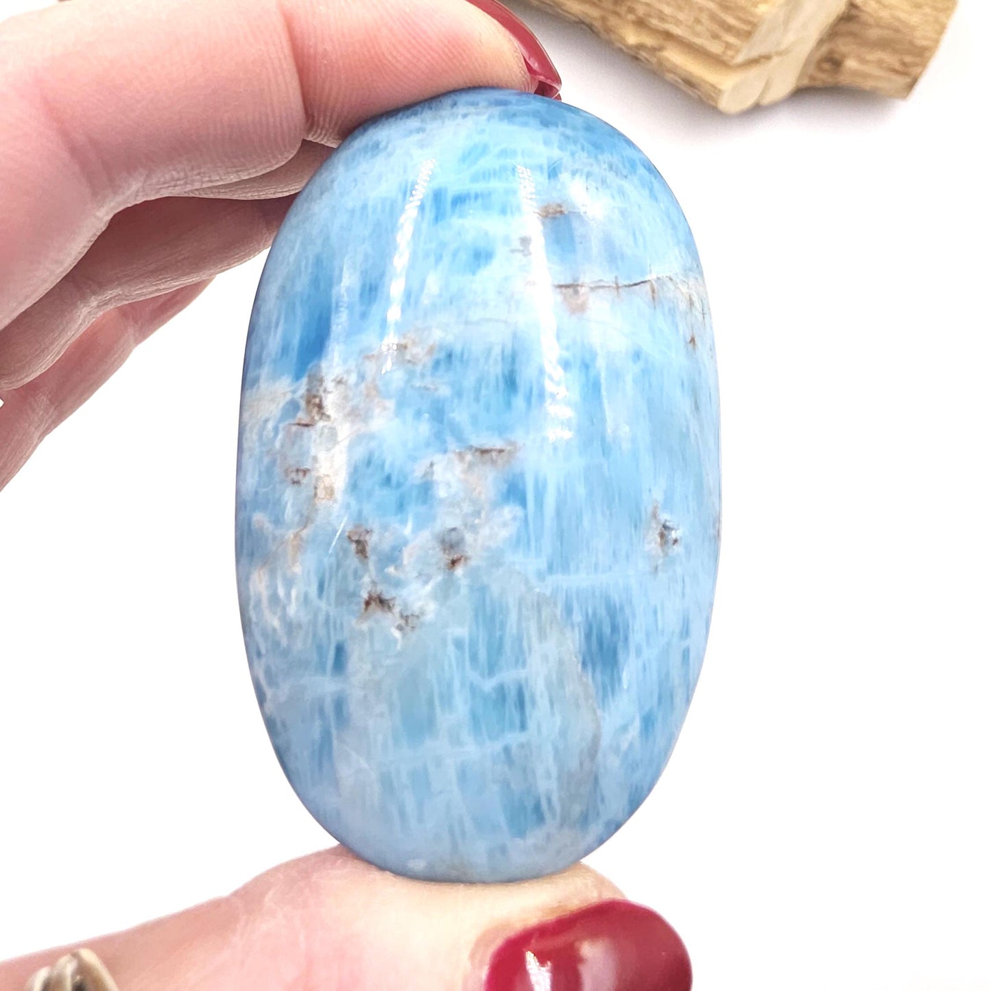 High Grade Blue Apatite Palm Stone - Motivation & Focus Healing Crystal - 105g