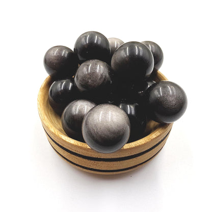 Silver Sheen Obsidian Mini Spheres – Protection, Insight & Root Chakra Crystal, 18-21mm