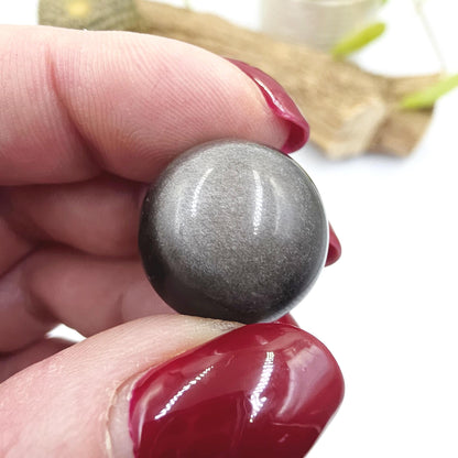 Silver Sheen Obsidian Mini Spheres – Protection, Insight & Root Chakra Crystal, 18-21mm