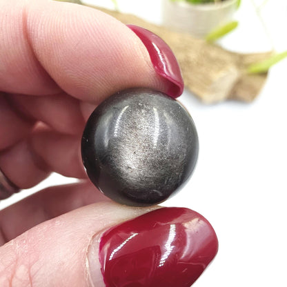 Silver Sheen Obsidian Mini Spheres – Protection, Insight & Root Chakra Crystal, 18-21mm