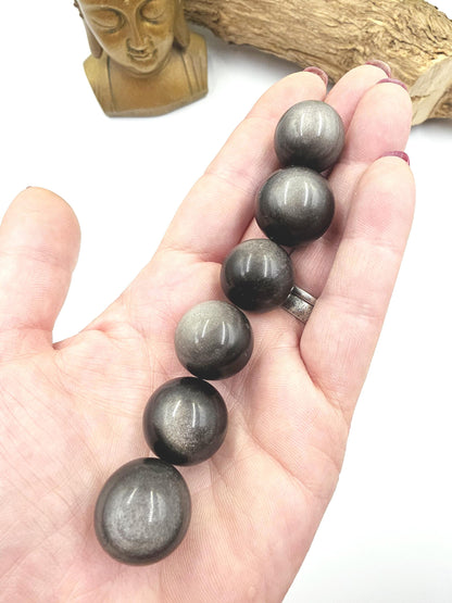 Silver Sheen Obsidian Mini Spheres – Protection, Insight & Root Chakra Crystal, 18-21mm