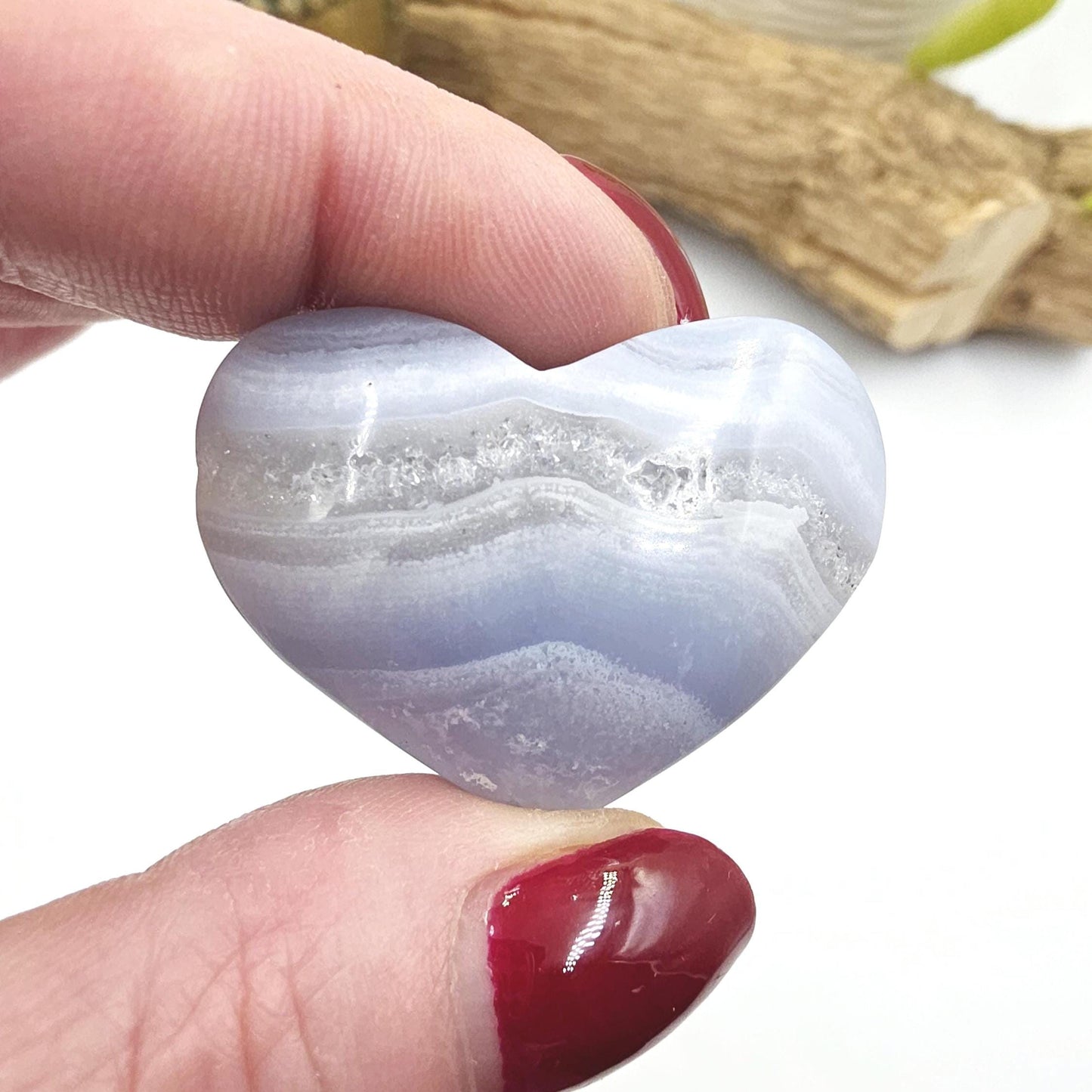 Blue Lace Agate Crystal Heart – Calm, Communication & Throat Chakra Crystal, 25g