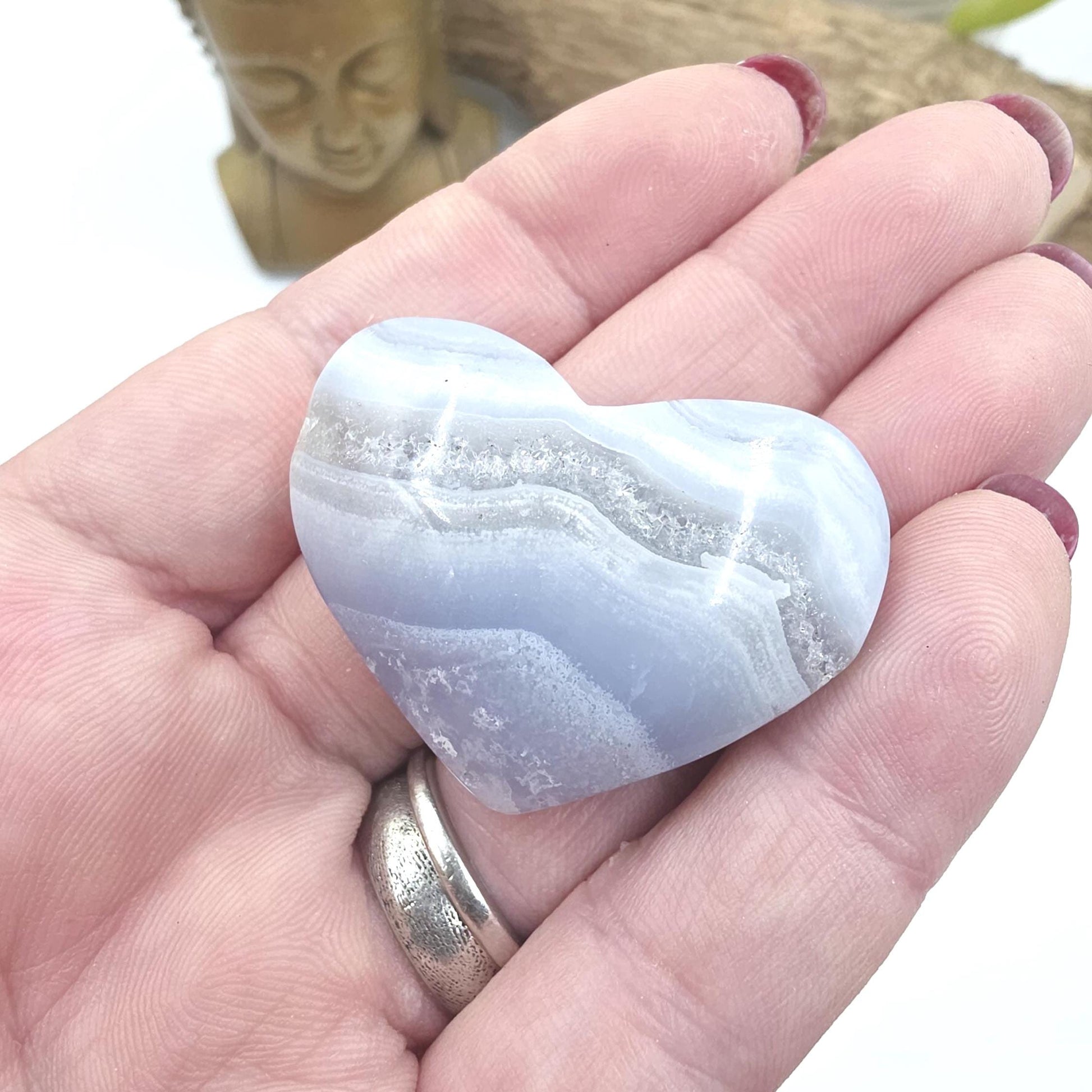 Blue Lace Agate Crystal Heart – Calm, Communication & Throat Chakra Crystal, 25g