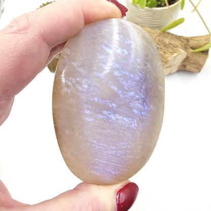 Blue Moonstone Palm Stone – Intuition, Emotional Balance & Crown Chakra Crystal, 160g