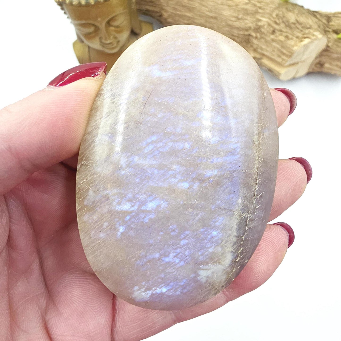 Blue Moonstone Palm Stone – Intuition, Emotional Balance & Crown Chakra Crystal, 160g