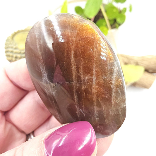 Rare Black Skeletal Moonstone Palm Stone – Protection, Intuition and Root & Crown Chakra Crystal, 45g