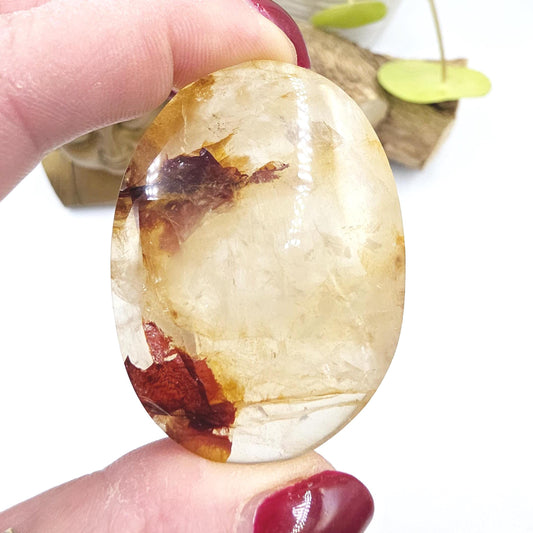 Unique Golden Healer with Fire Quartz Palm Stone – Strength, Healing & Energy Amplification Crystal, 55g