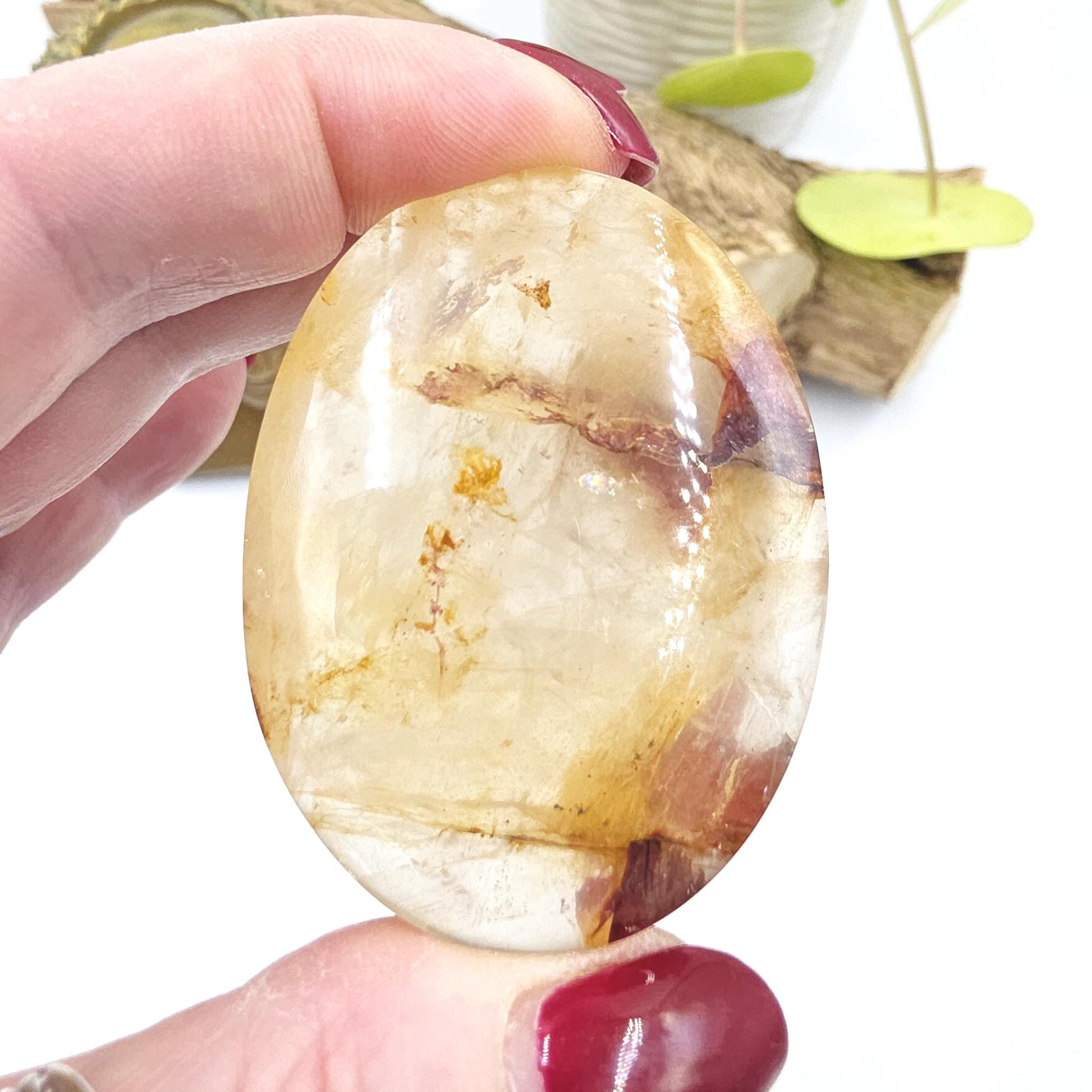Unique Golden Healer with Fire Quartz Palm Stone – Strength, Healing & Energy Amplification Crystal, 55g