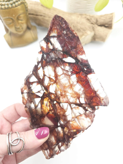 High Grade Fire Quartz Slice Slab – Hematoid Quartz for Grounding, Clarity & Balanced Energy, 295g
