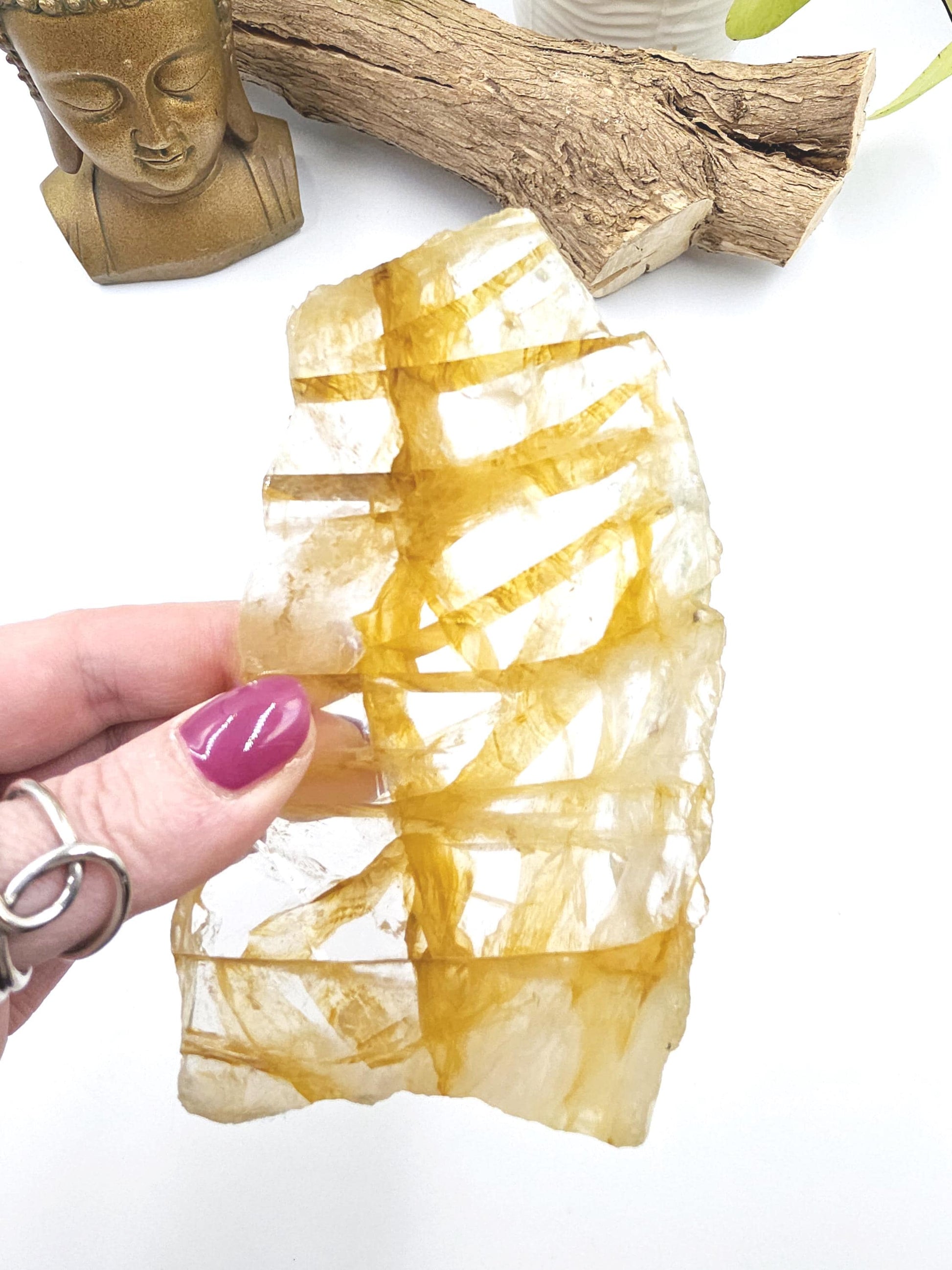 High Grade Golden Healer Slice Slab – Healing, Balance & High Vibrational Quartz Crystal, 290g