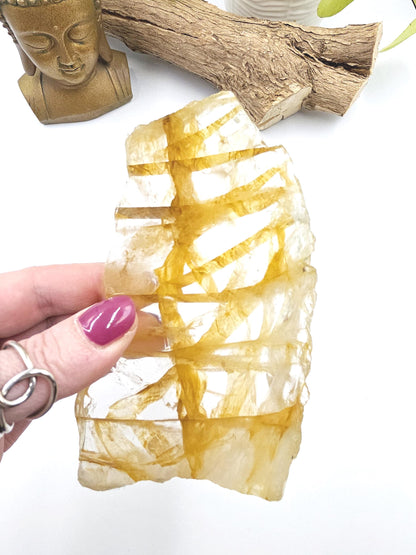 High Grade Golden Healer Slice Slab – Healing, Balance & High Vibrational Quartz Crystal, 290g