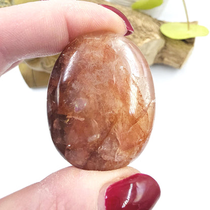Little Fire Quartz (Hematoid) Palm Stone with rainbows – Strength, Confidence & Root Chakra Energy Crystal, 40g