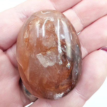 Little Fire Quartz (Hematoid) Palm Stone with rainbows – Strength, Confidence & Root Chakra Energy Crystal, 40g