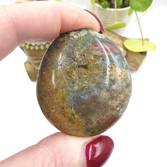 Ocean Jasper Palm Stone - Joy & Renewal Healing Crystal - 55g