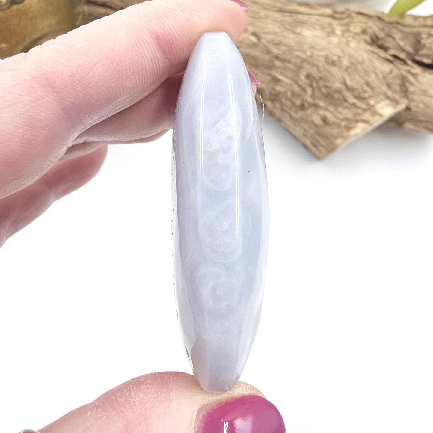 Blue Lace Agate Palm Stone – Calm, Communication & Throat Chakra Crystal, 60g