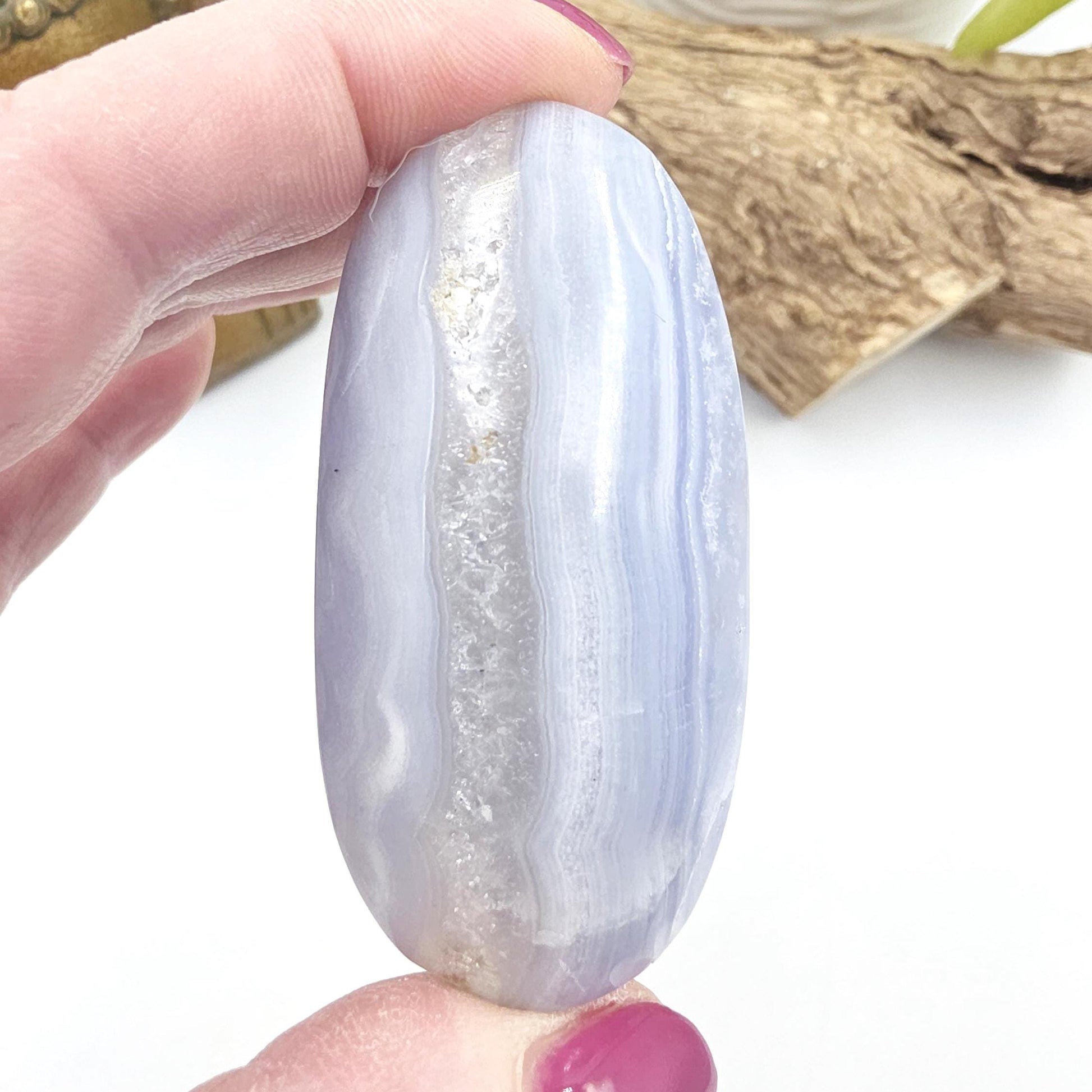 Blue Lace Agate Palm Stone – Calm, Communication & Throat Chakra Crystal, 60g