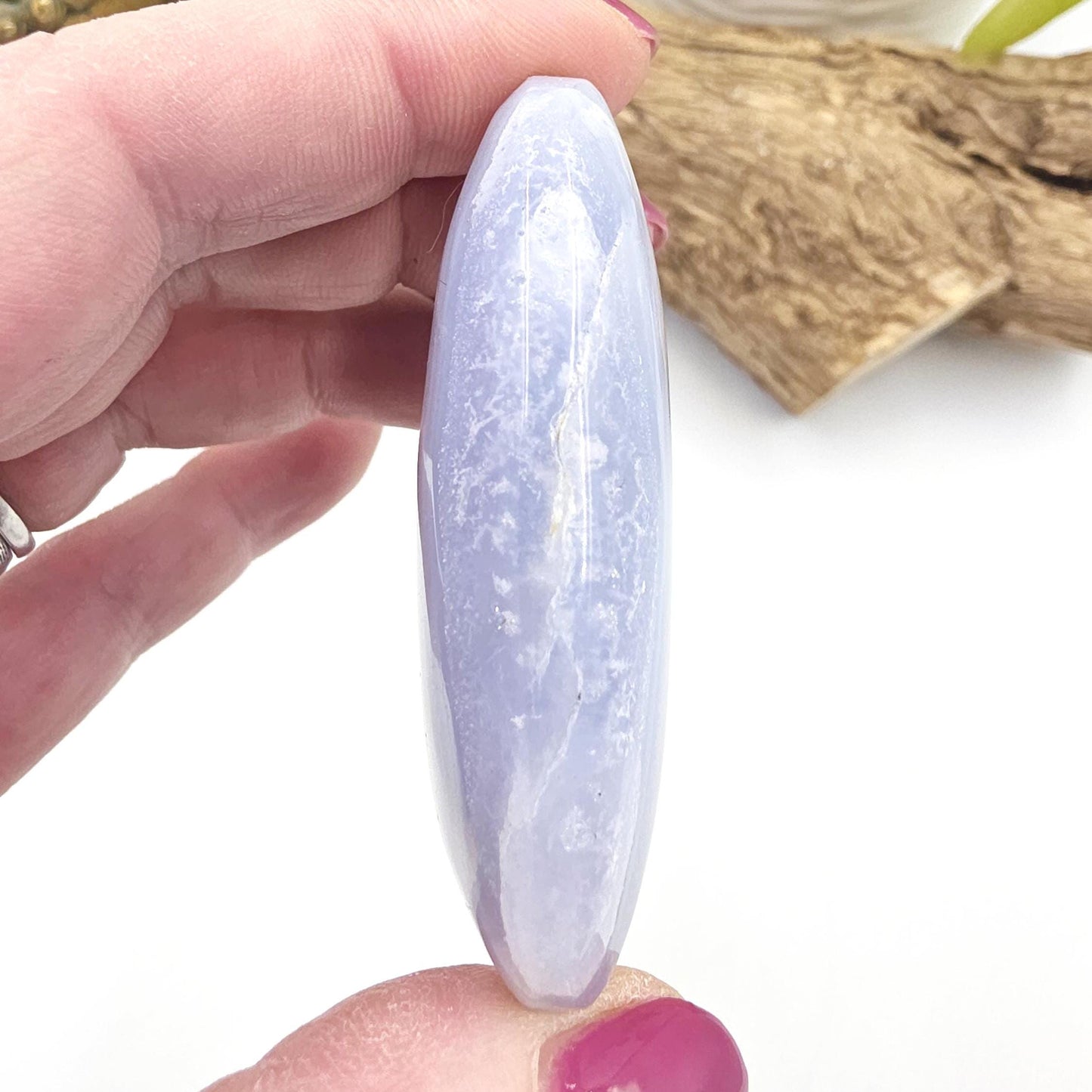 Blue Lace Agate Palm Stone – Calm, Communication & Throat Chakra Crystal, 60g