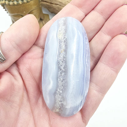 Blue Lace Agate Palm Stone – Calm, Communication & Throat Chakra Crystal, 60g
