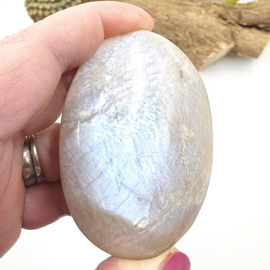 Blue Moonstone Palm Stone – Intuition, Emotional Balance & Crown Chakra Crystal, 105g