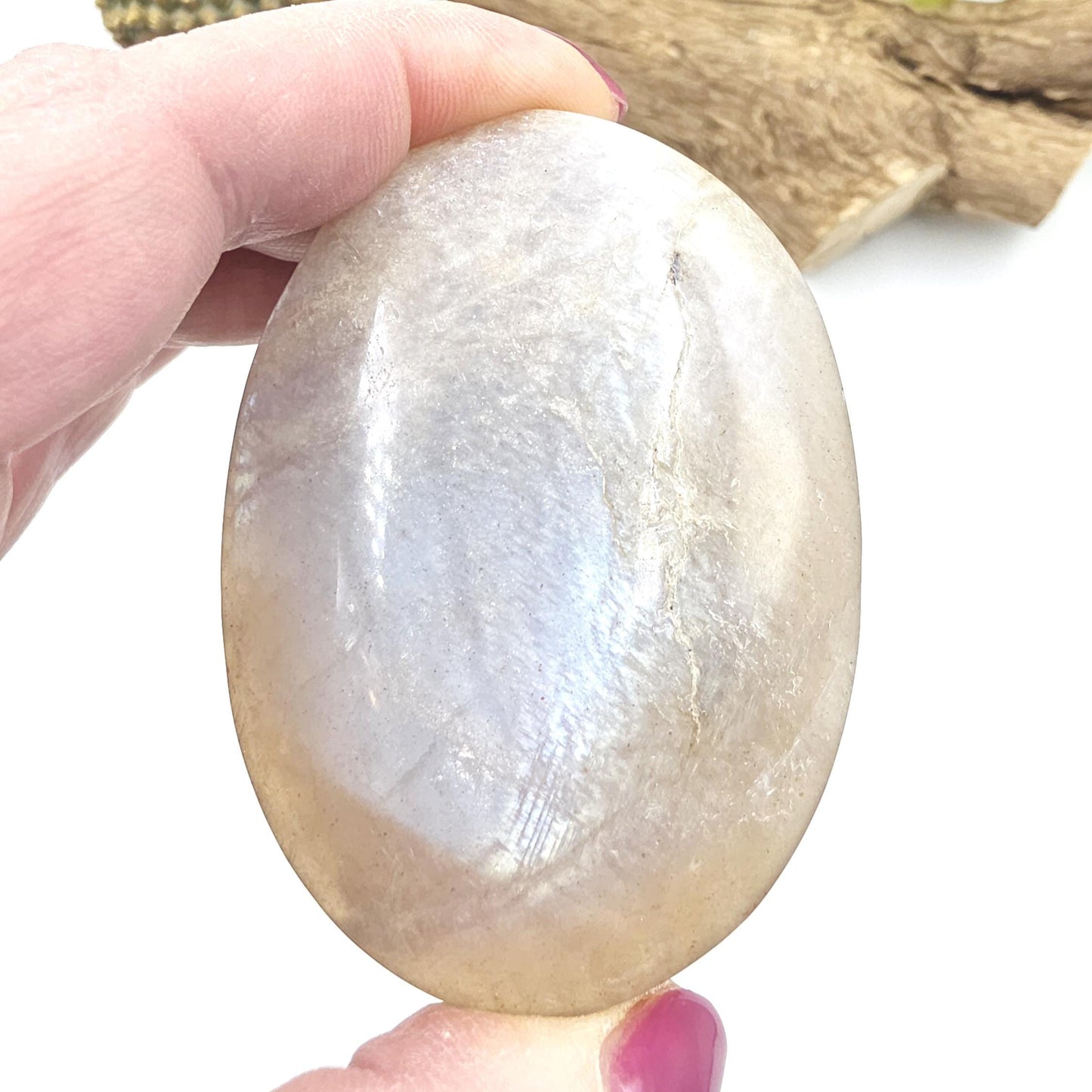 Blue Moonstone Palm Stone – Intuition, Emotional Balance & Crown Chakra Crystal, 105g