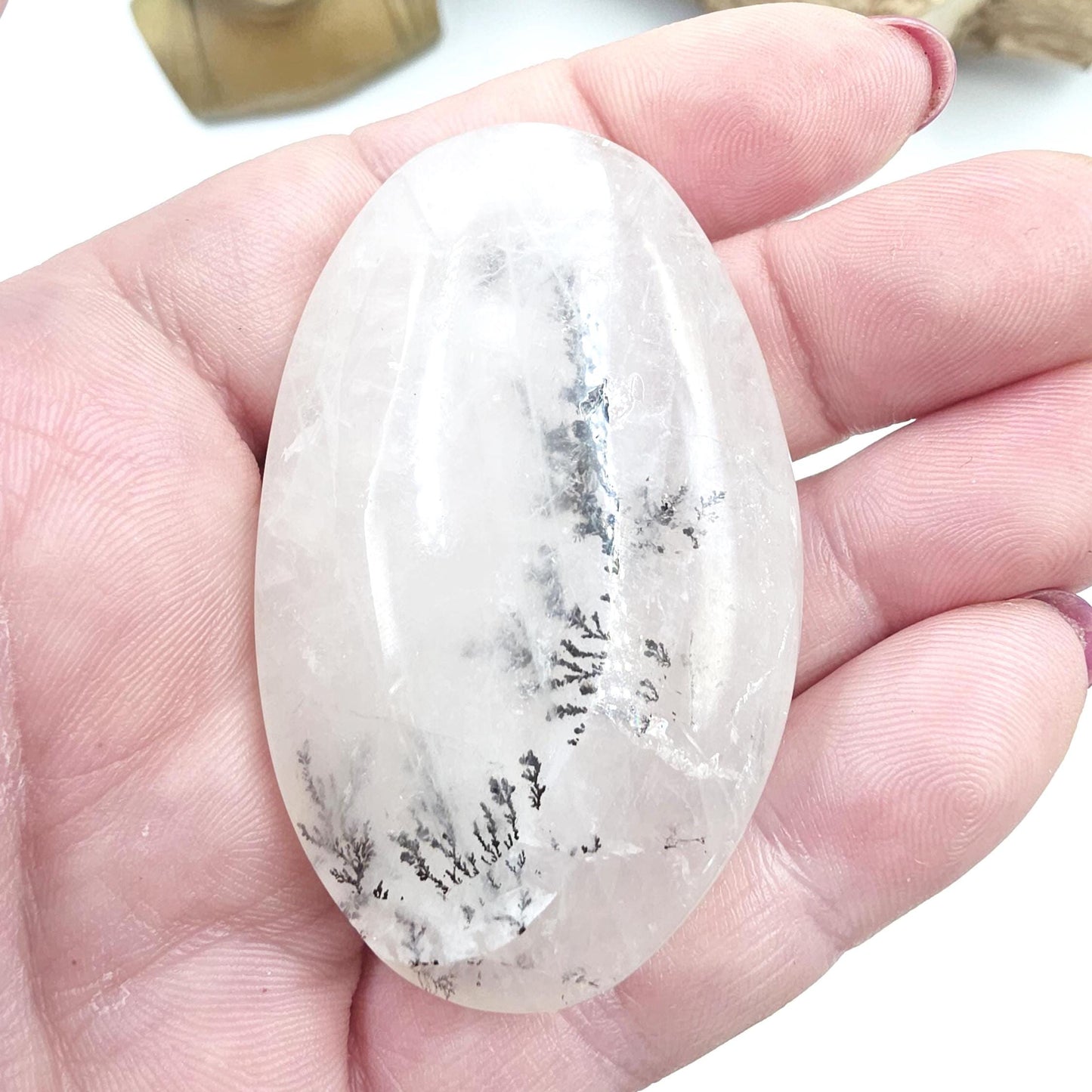 Rare Dendritic Quartz Palm Stone – Clarity, Growth and Root & Crown Chakra Crystal, 50g