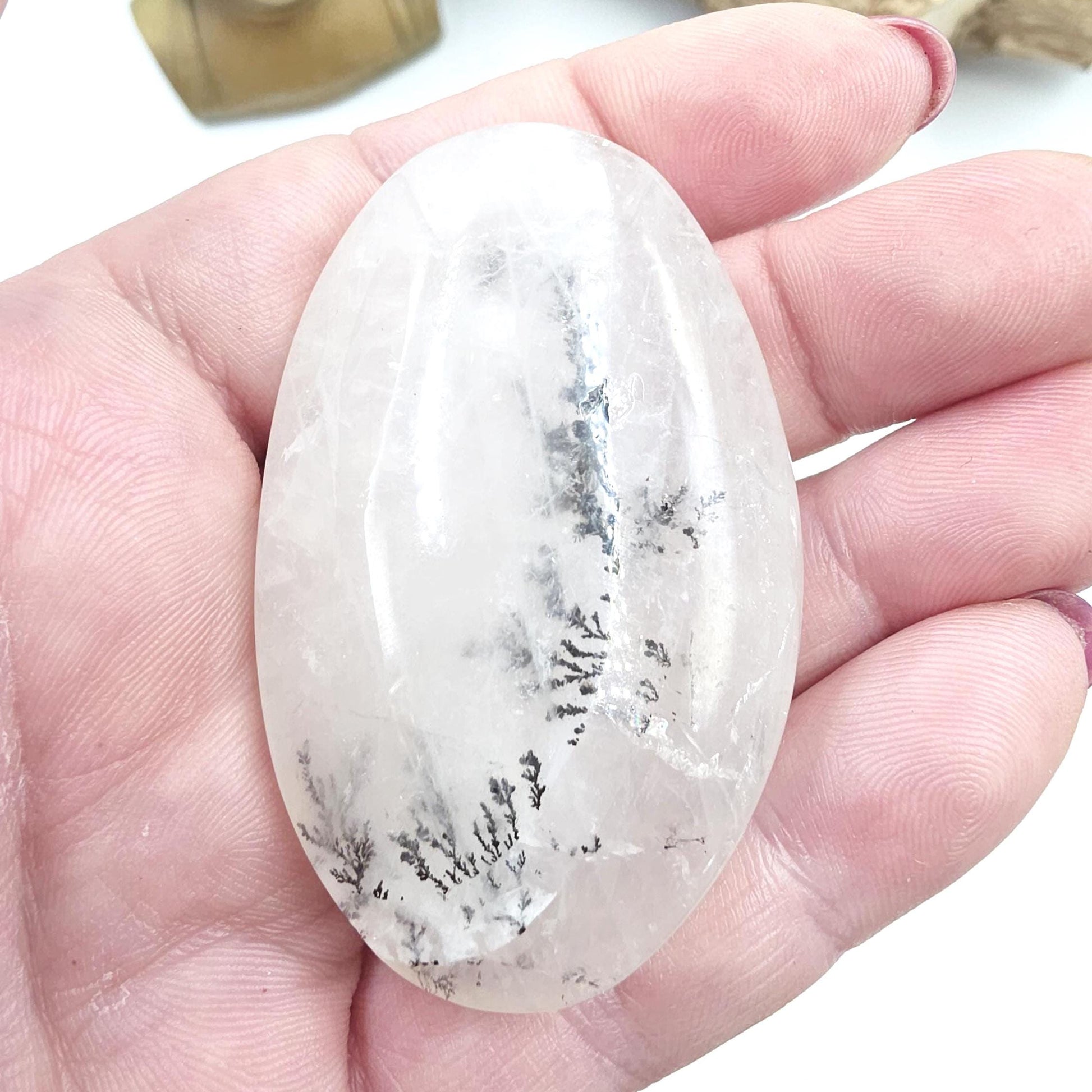 Rare Dendritic Quartz Palm Stone – Clarity, Growth and Root & Crown Chakra Crystal, 50g
