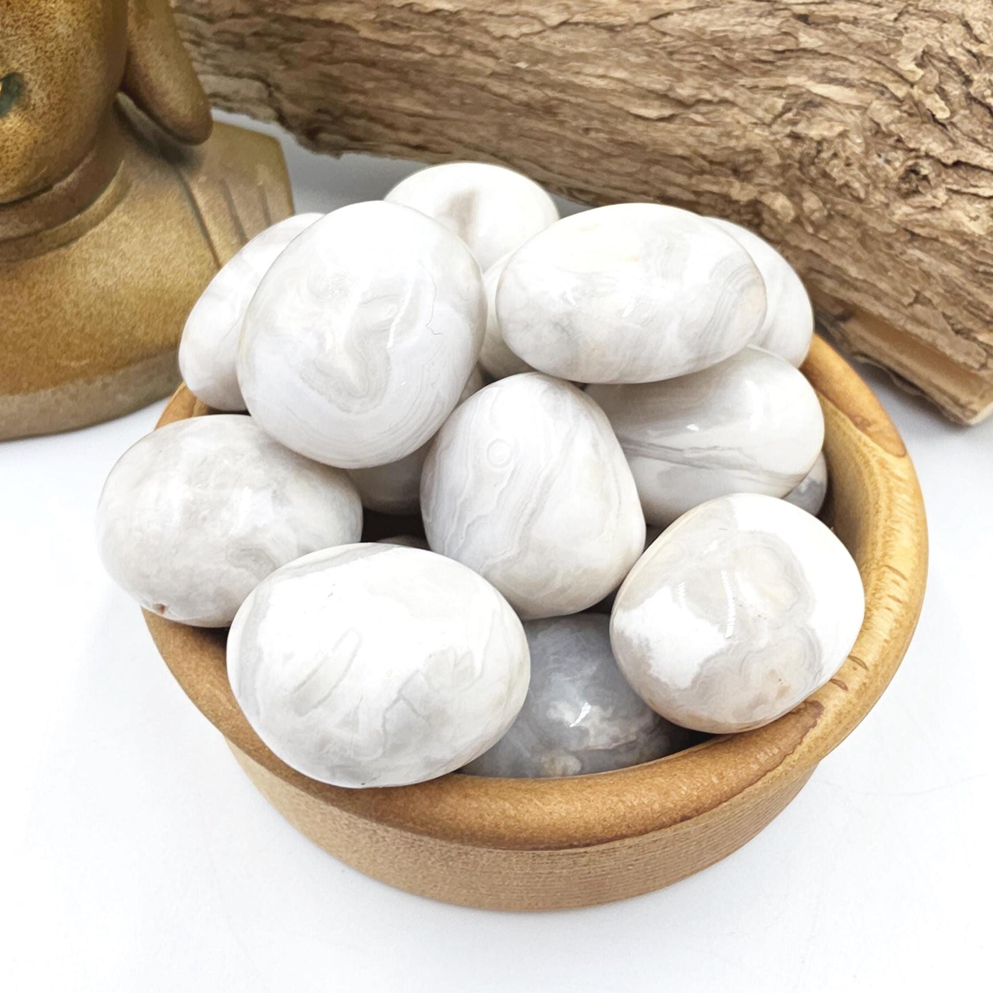 White Agate Tumble Stones – Calm, Emotional Balance & Healing Crystal, 2-3cm