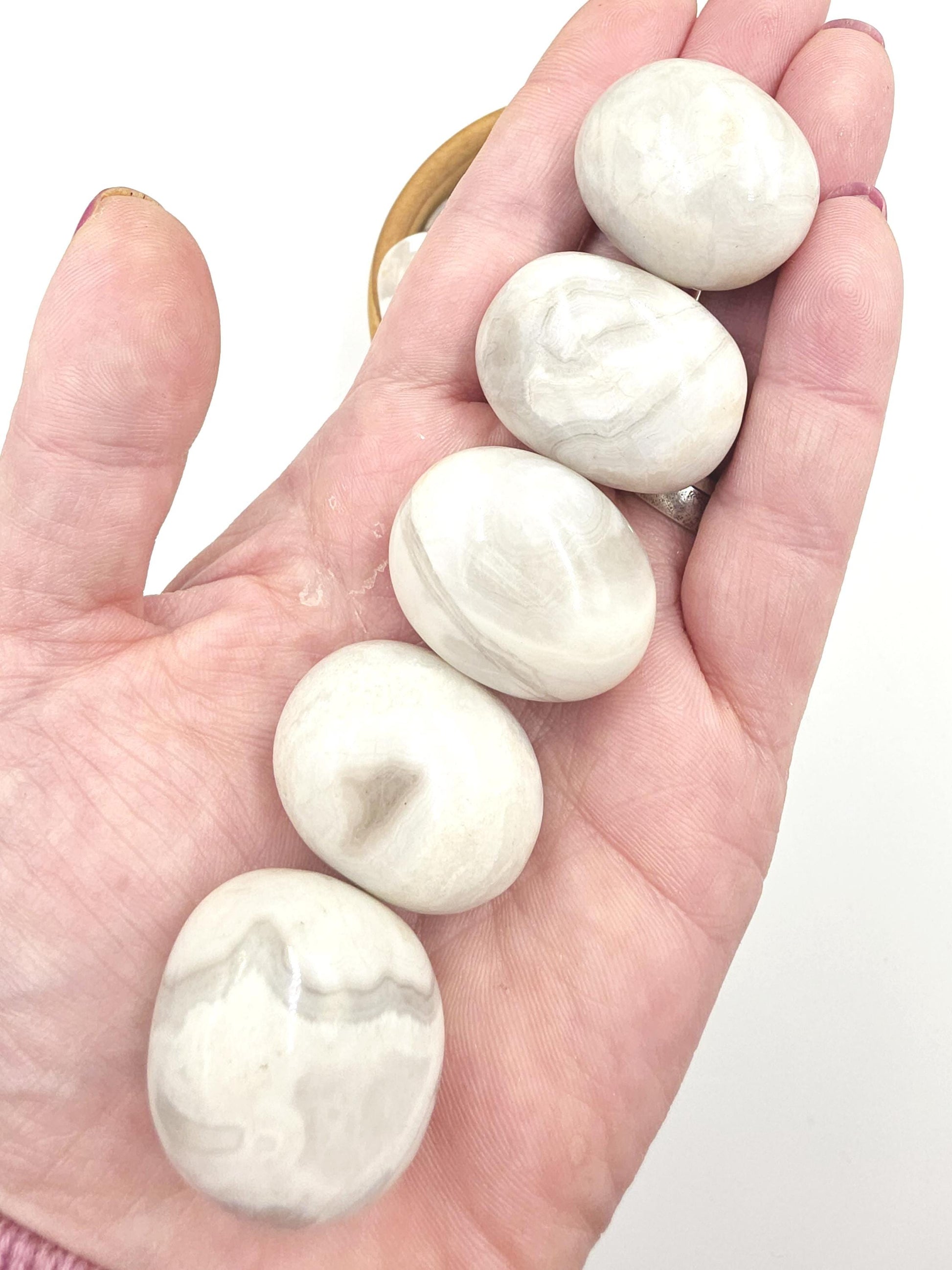White Agate Tumble Stones – Calm, Emotional Balance & Healing Crystal, 2-3cm