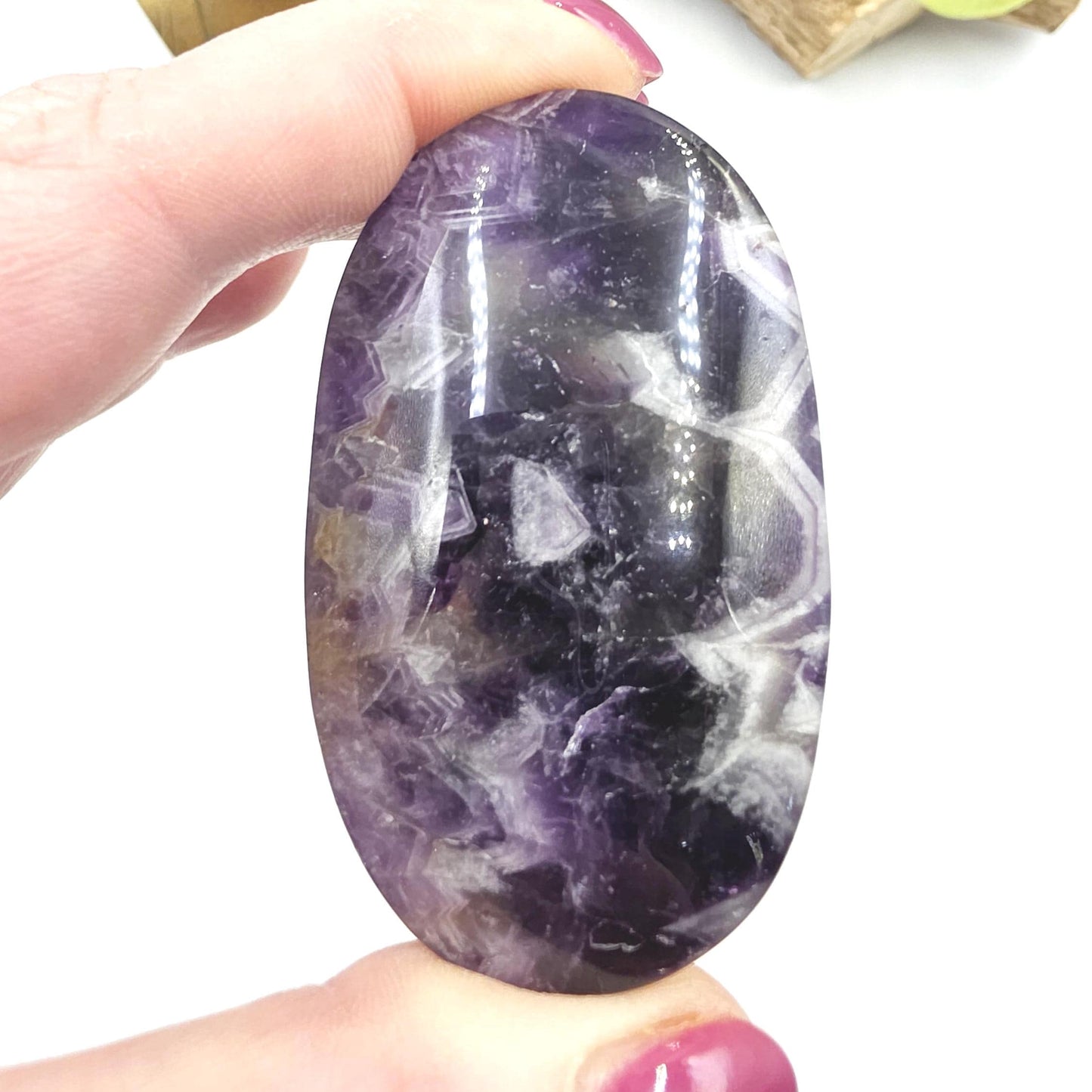 Dream Amethyst (Chevron Amethyst) Palm Stone – Calm, Intuition & Crown Chakra Crystal, 95g