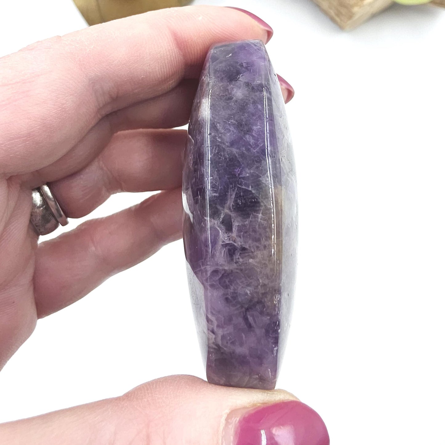 Dream Amethyst (Chevron Amethyst) Palm Stone – Calm, Intuition & Crown Chakra Crystal, 95g