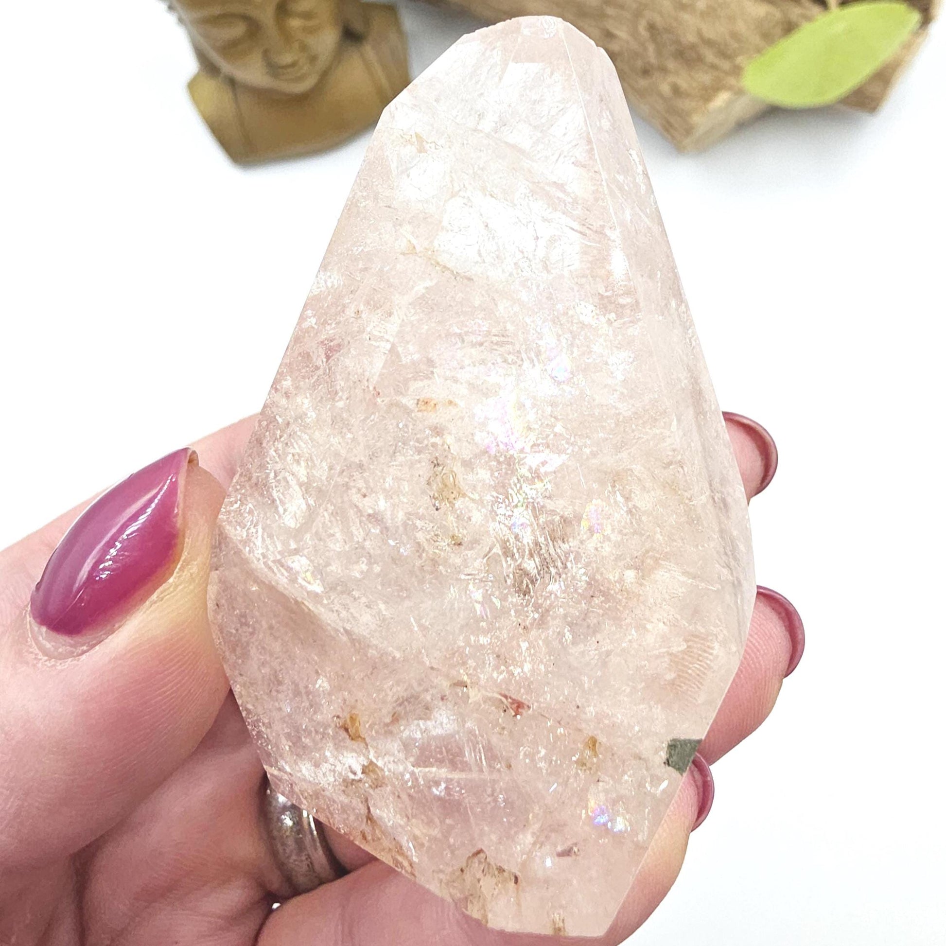 Pink Lemurian Quartz Freeform with Rainbow Flashes – Spiritual Growth, Love & Energy Amplification Crystal, 155g