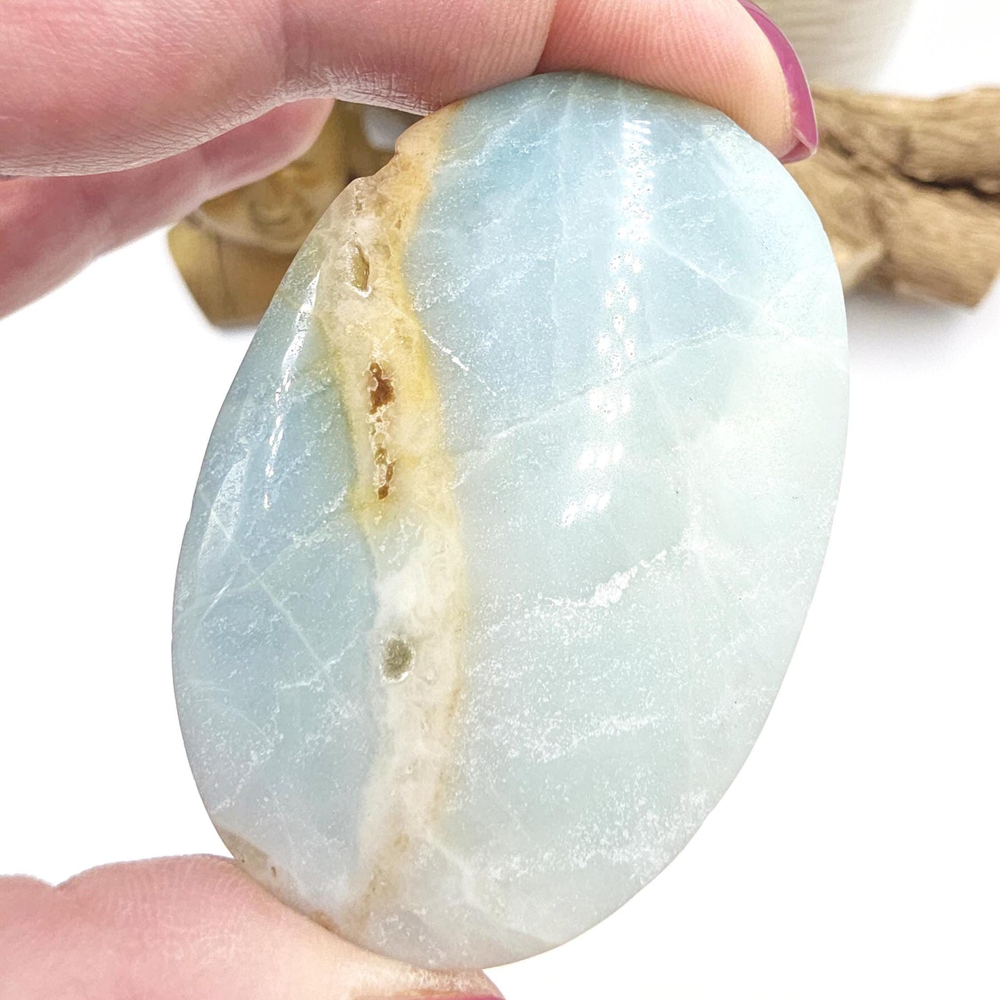 Caribbean Calcite Palm Stone – Calm, Intuition & Soothing Energy Crystal, 55g