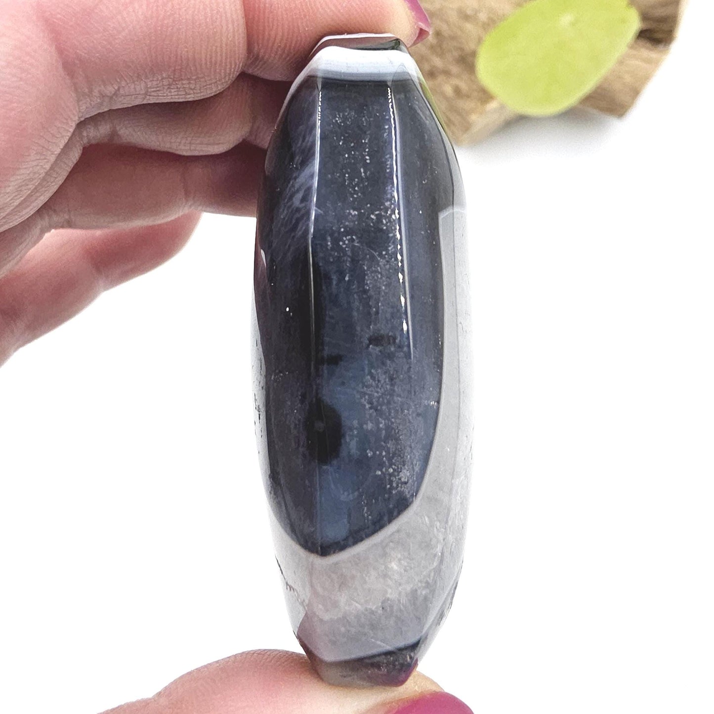 Banded Black Agate Palm Stone – Protection, Stability & Grounding Support Crystal, 95g