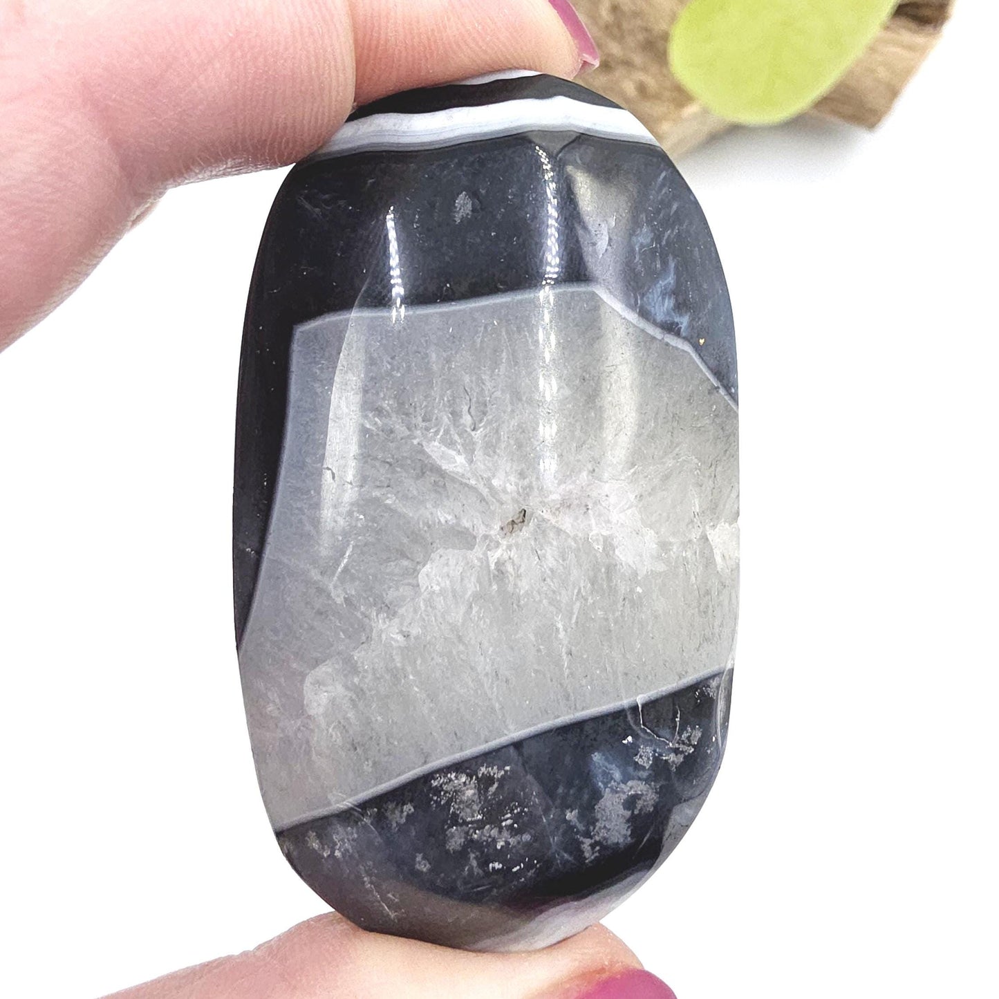 Banded Black Agate Palm Stone – Protection, Stability & Grounding Support Crystal, 95g
