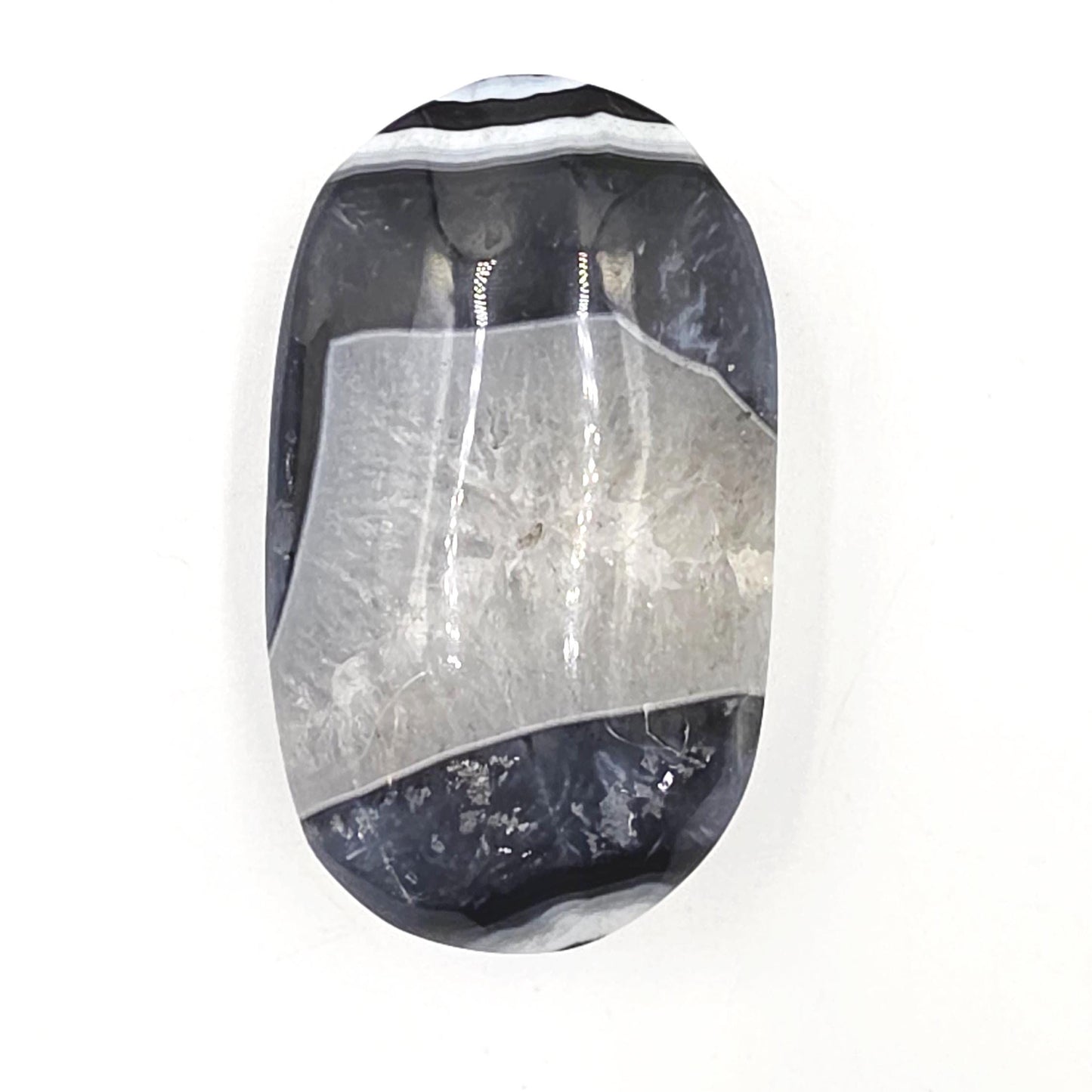 Banded Black Agate Palm Stone – Protection, Stability & Grounding Support Crystal, 95g