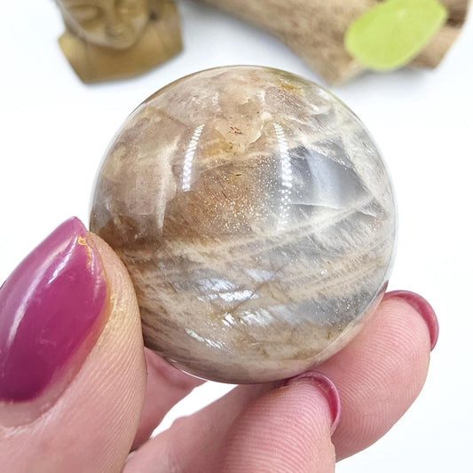 Black Moonstone & Sunstone Sphere – Protection, Joy and Root and Sacral Chakra Crystal, 42mm