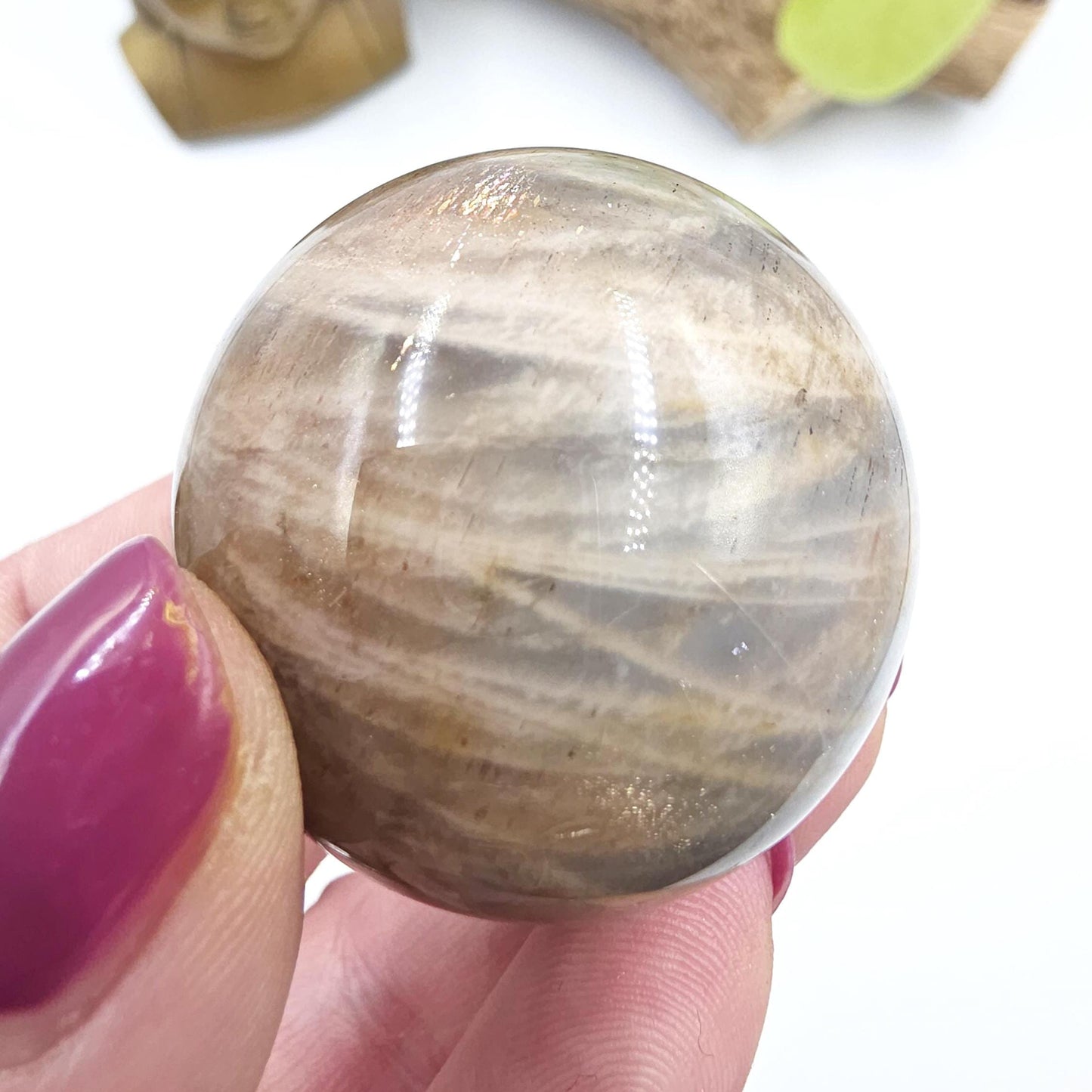 Black Moonstone & Sunstone Sphere – Protection, Joy and Root and Sacral Chakra Crystal, 42mm