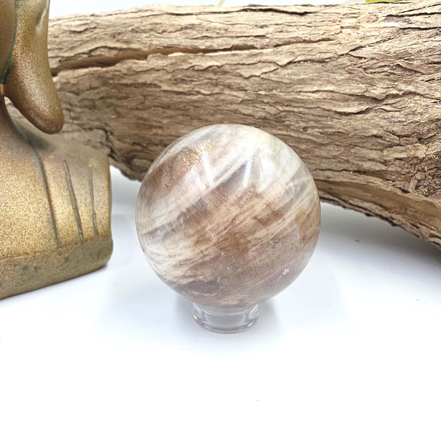 Black Moonstone & Sunstone Sphere – Protection, Joy and Root and Sacral Chakra Crystal, 42mm