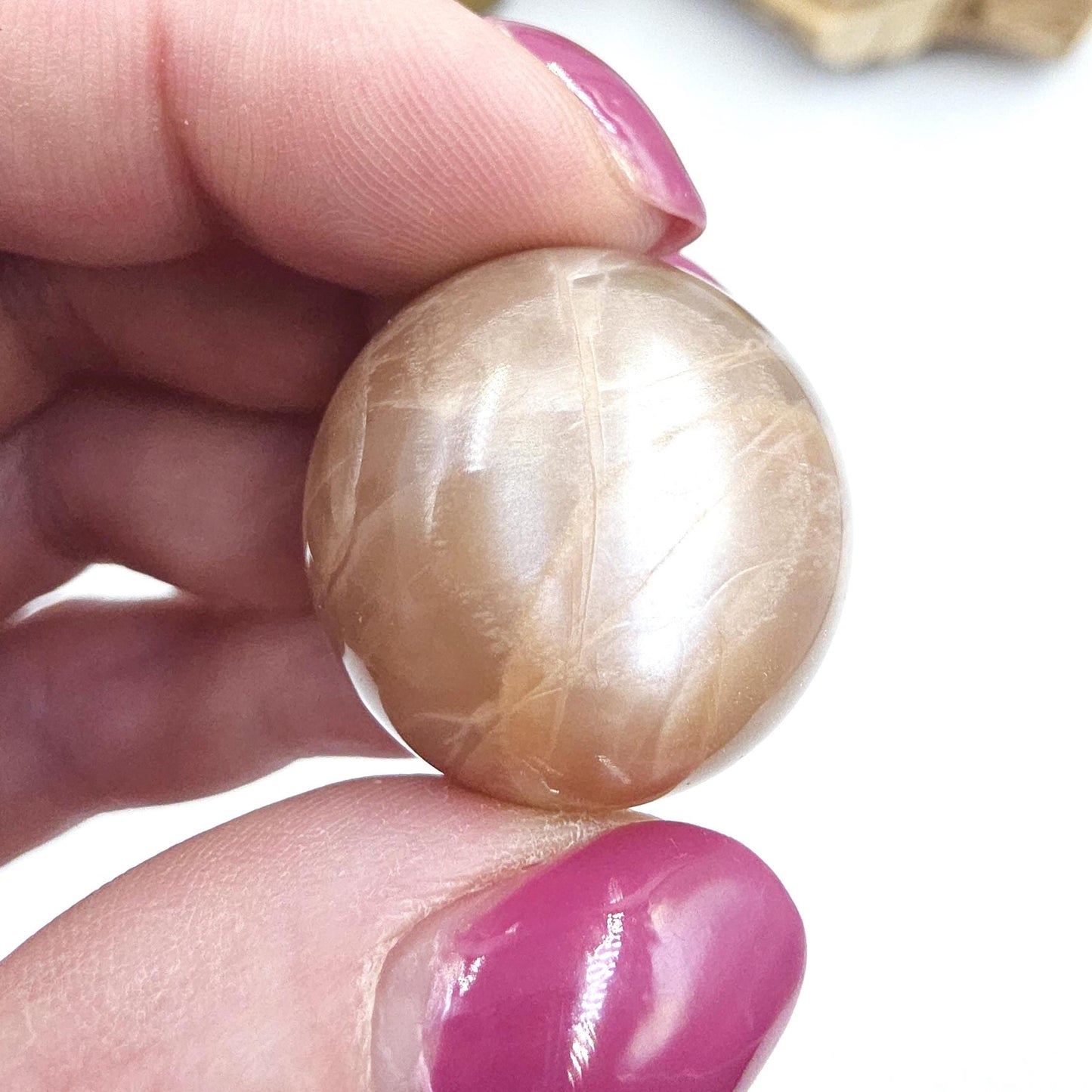 Peach Moonstone Sphere – Intuition, Emotional Balance & Sacral Chakra Crystal, 26mm