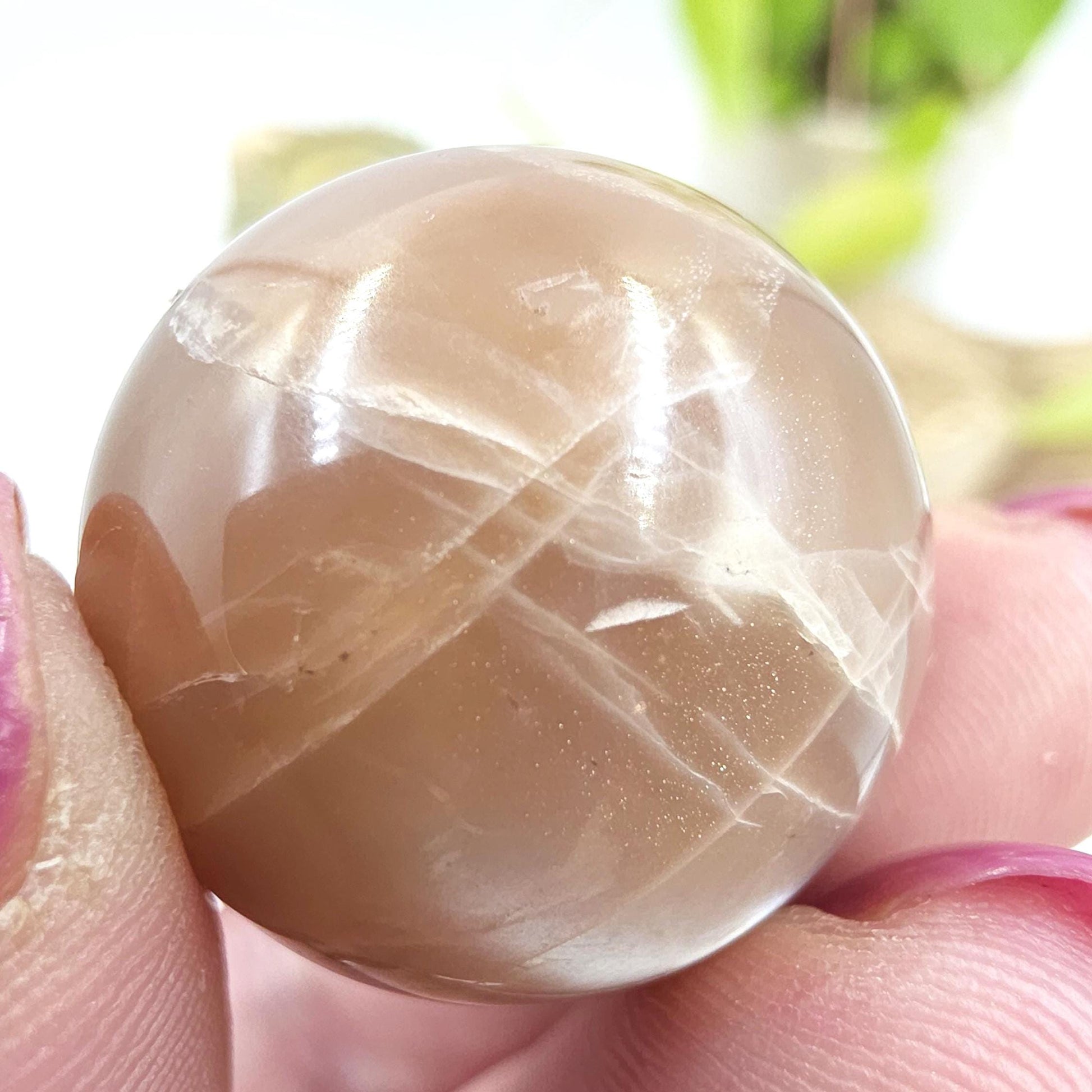 Peach Moonstone Sphere – Intuition, Emotional Balance & Sacral Chakra Crystal, 26mm