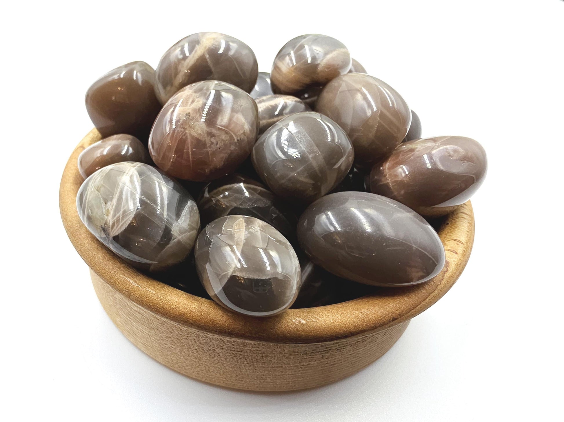 Black Grey Moonstone Tumble Stones – Protection, Intuition and Root & Third Eye Chakra Crystal, 2-3cm