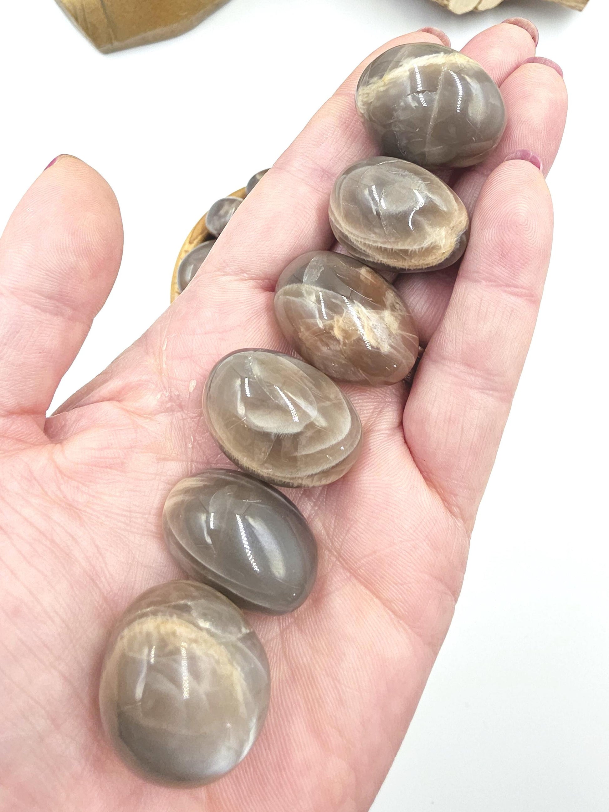 Black Grey Moonstone Tumble Stones – Protection, Intuition and Root & Third Eye Chakra Crystal, 2-3cm