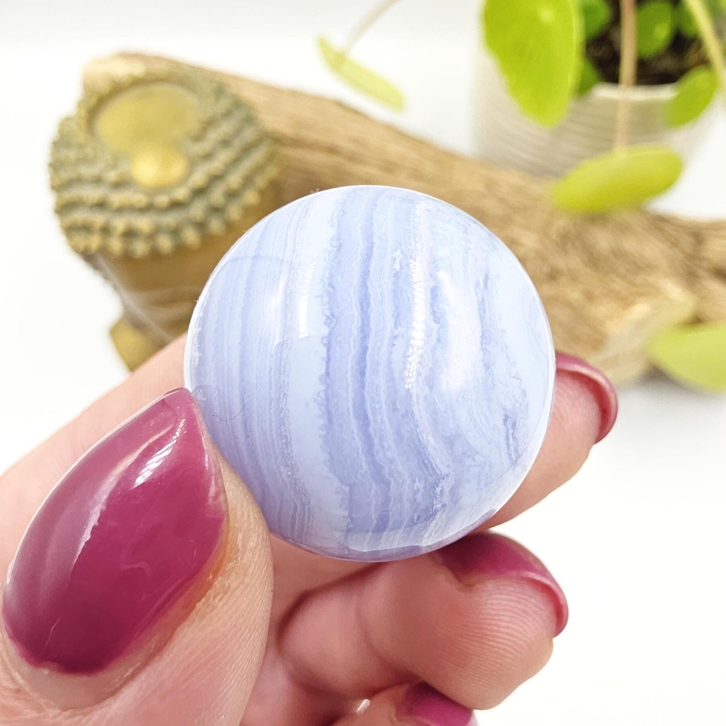 High Grade Blue Lace Agate Sphere – Calm Communication, Emotional Peace & Soothing Energy Crystal, 28mm