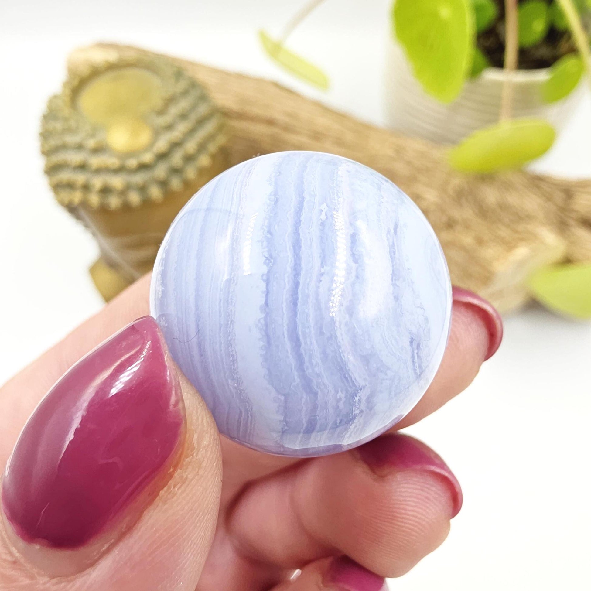 High Grade Blue Lace Agate Sphere – Calm Communication, Emotional Peace & Soothing Energy Crystal, 28mm