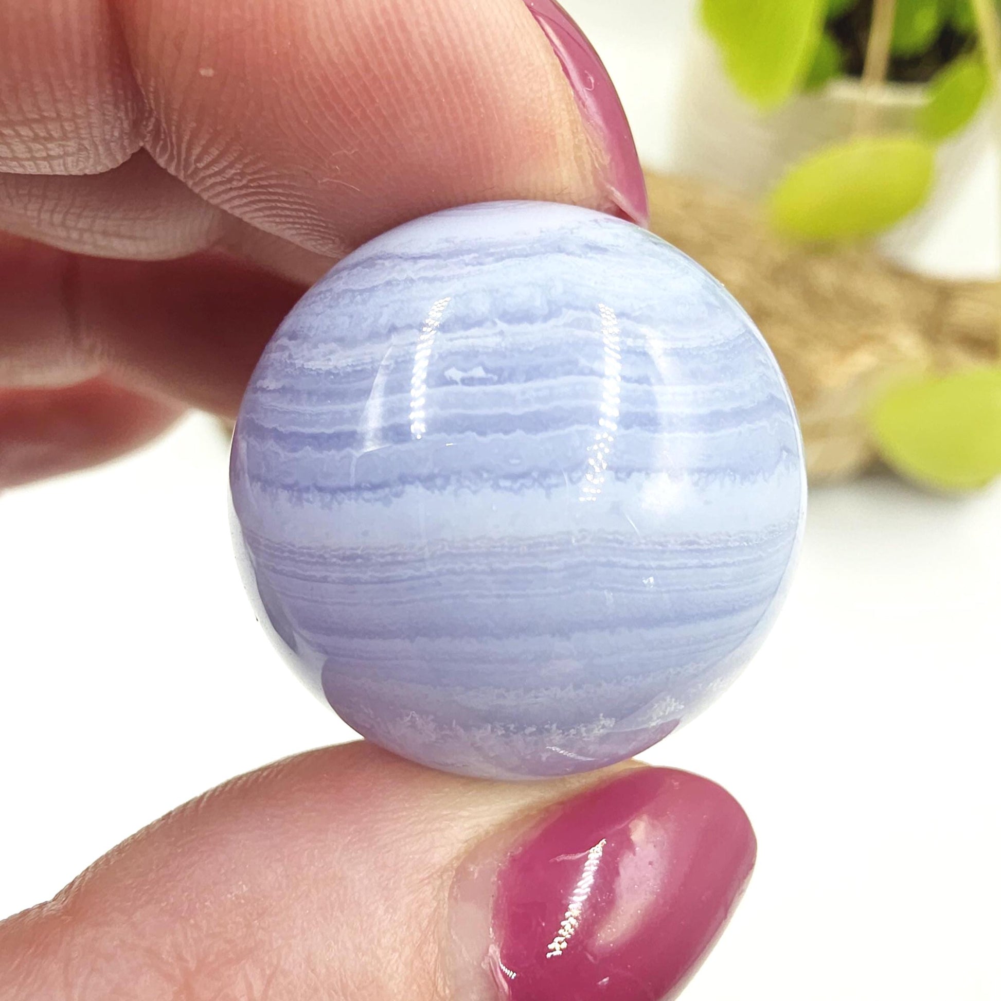 High Grade Blue Lace Agate Sphere – Calm Communication, Emotional Peace & Soothing Energy Crystal, 28mm