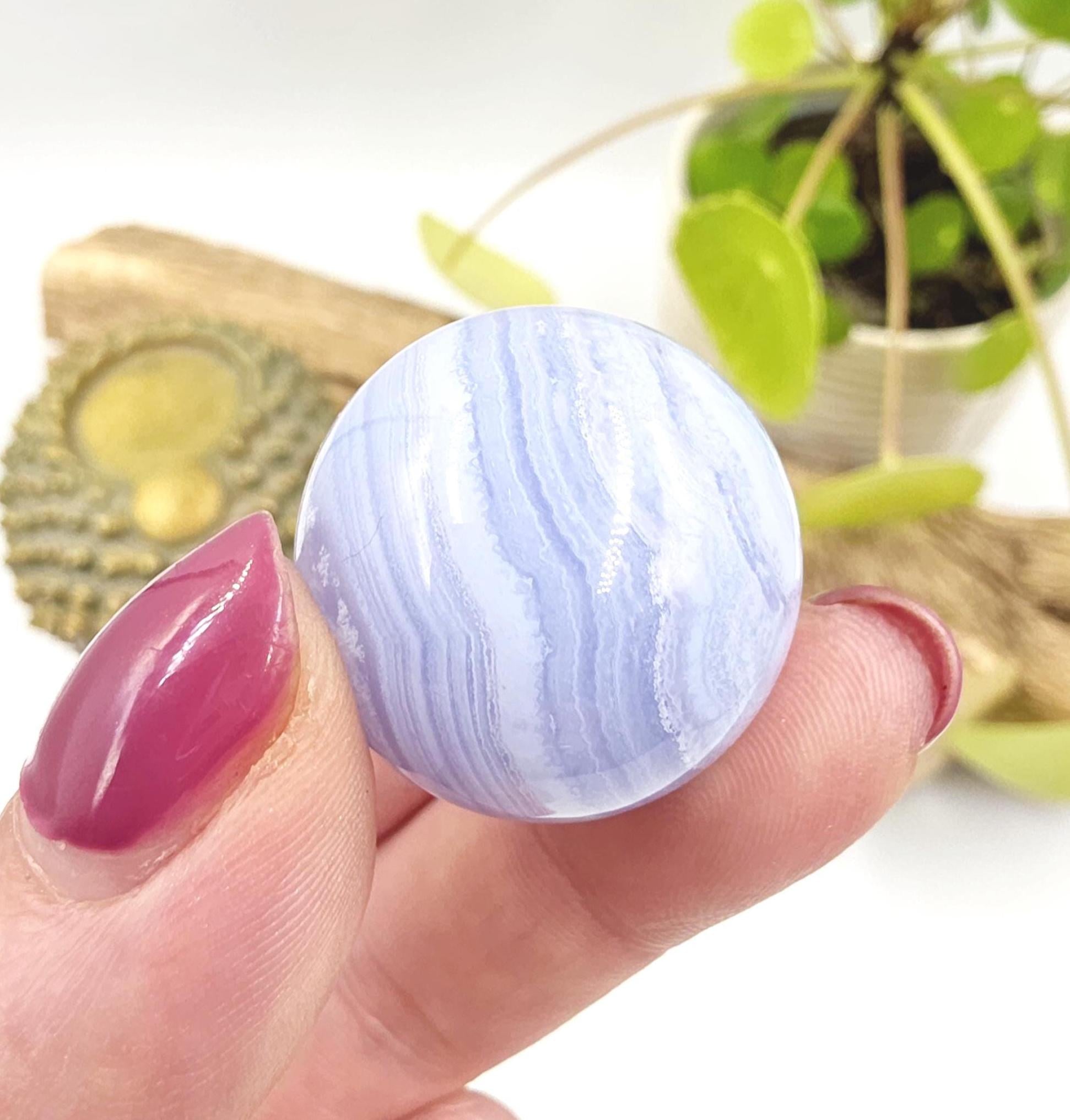 High Grade Blue Lace Agate Sphere – Calm Communication, Emotional Peace & Soothing Energy Crystal, 28mm