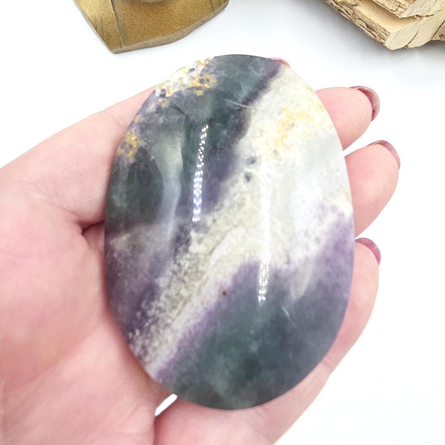 Silk Fluorite Palm Stone – Clarity, Calm & Soothing Flow Energy Crystal, 105g