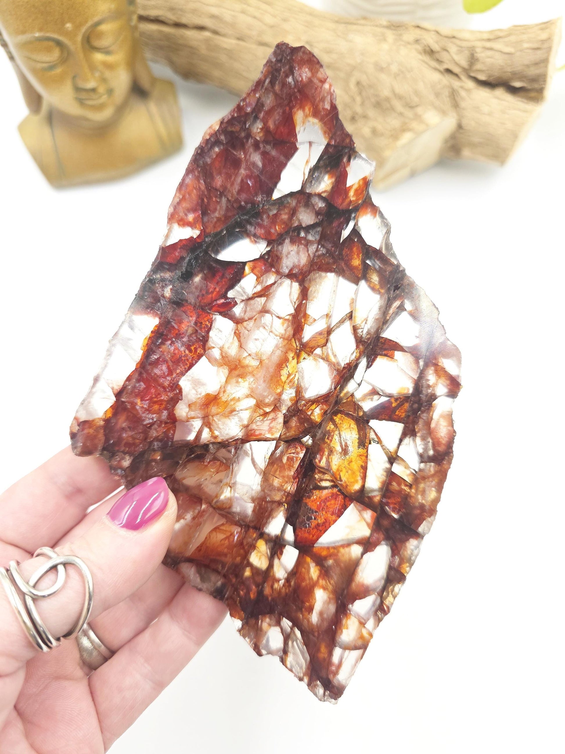 High Grade Fire Quartz Slice Slab – Hematoid Quartz for Grounding, Clarity & Balanced Energy, 295g