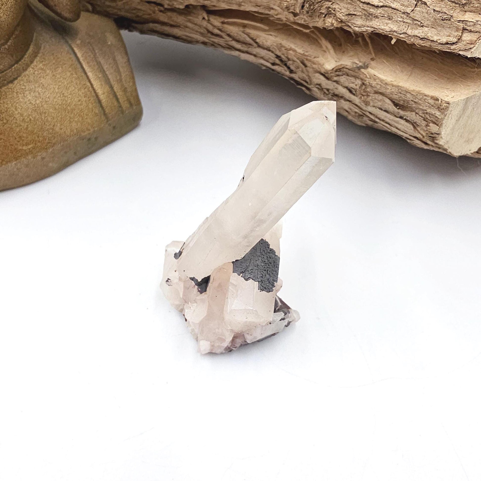 Twin Clear Quartz and Hematite Cluster Specimen - Grounding & Amplifying Healing Raw Crystal, 60g
