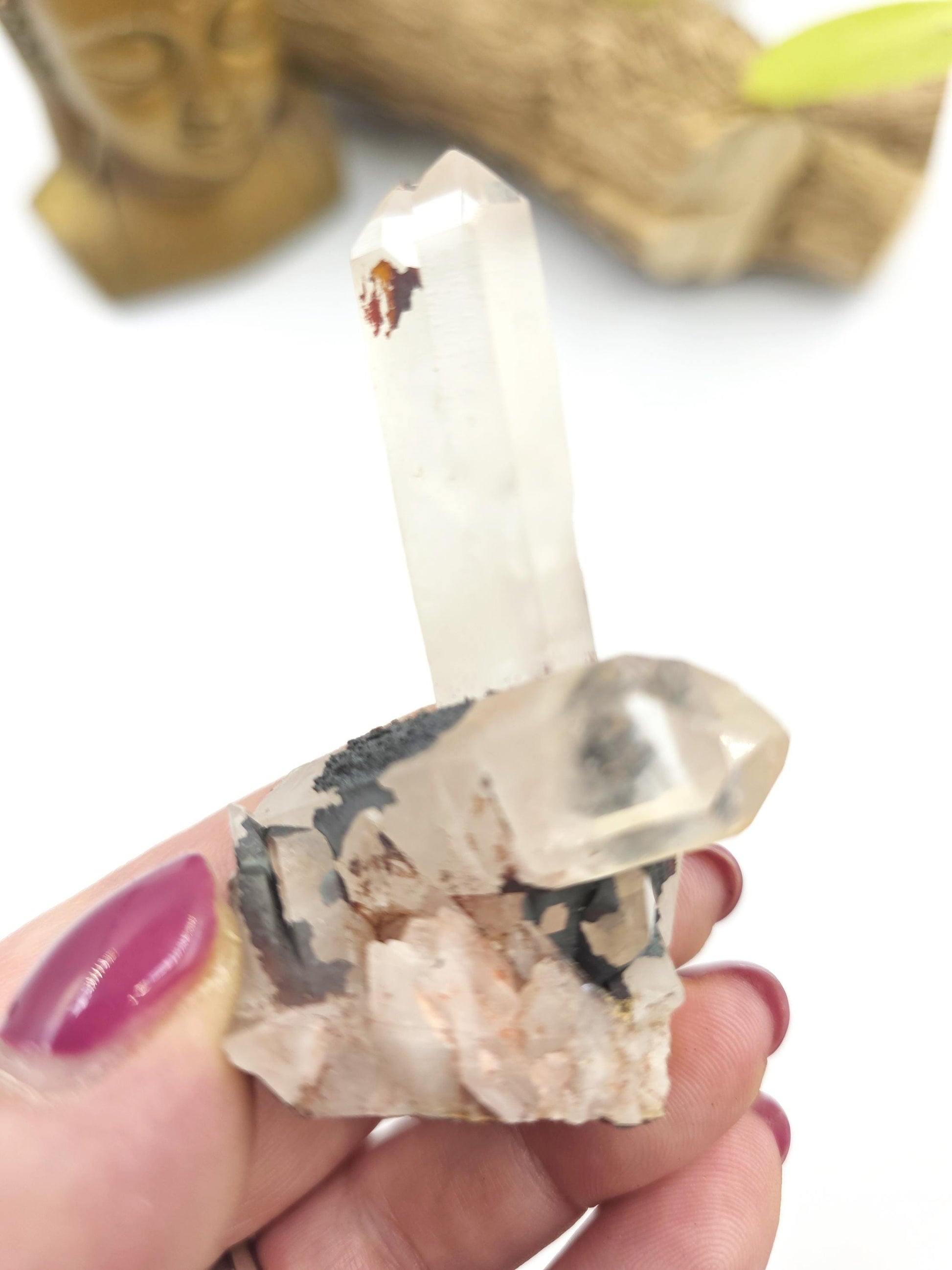 Twin Clear Quartz and Hematite Cluster Specimen - Grounding & Amplifying Healing Raw Crystal, 60g